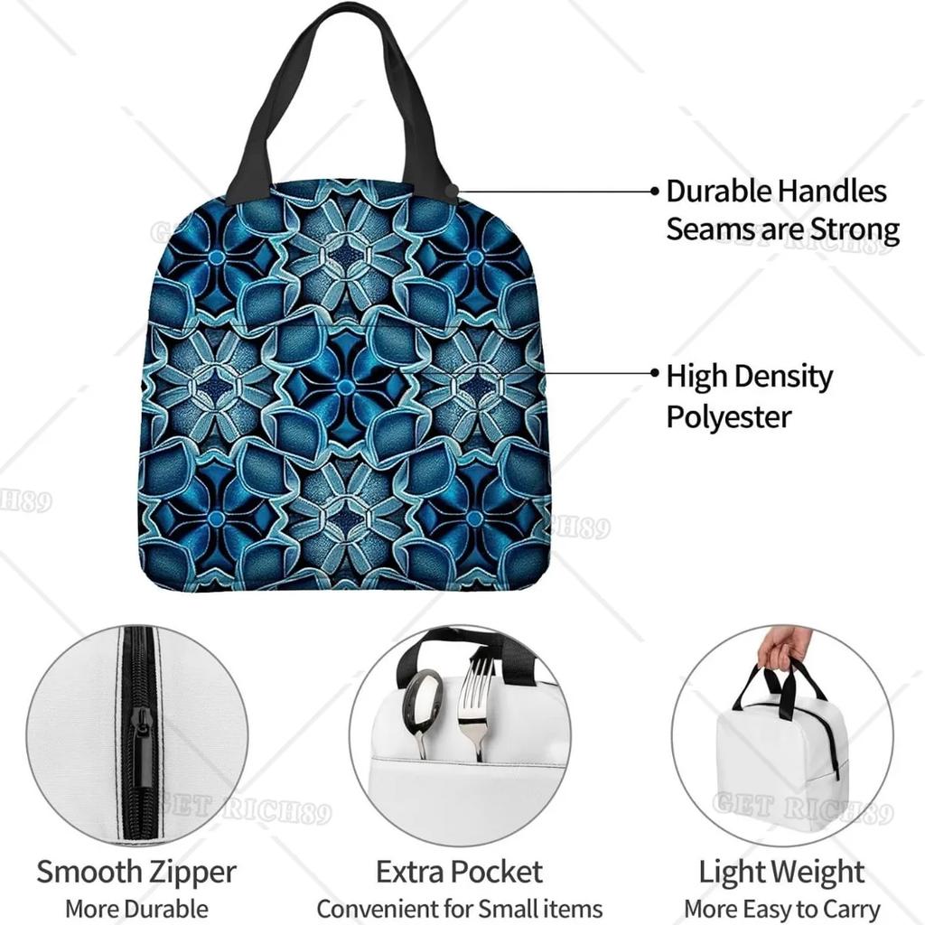 Blaues Kachel-Kaleidoskop Tragbare Lunchtasche für Frauen Männer Isolierte Kühltasche und Wiederverwendbare Lunchbox für Büroarbeit Picknick Strand