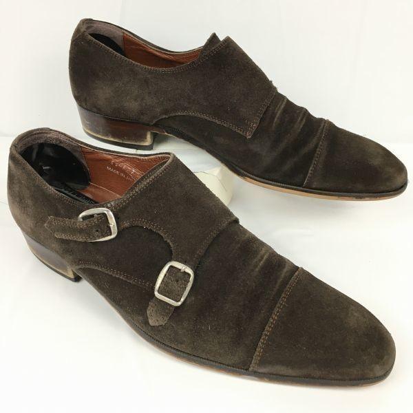 Made in Japan BEAMS HEART Suede Double Monk Strap Business Shoes Dark Brown size 26.0-26.5-27.0 Men's