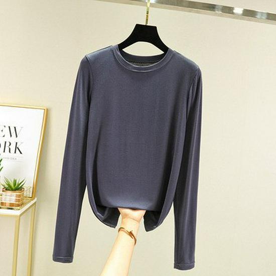 Women's Loose Korean-Style Modal Long-Sleeve Shirt - Spring/Autumn, Round Neck, Slimming, Versatile, Plus Size.
