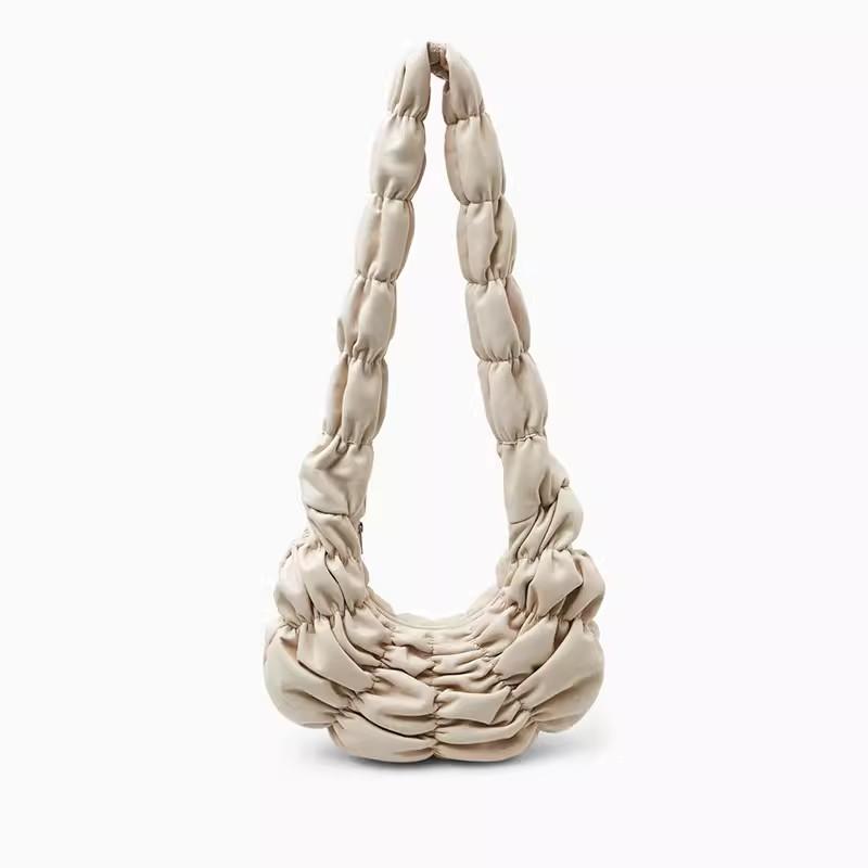 

Quilted Crossbody Bag for Women Pleated Handbags Padded Cloud Shoulder Bags Ruched Bubbles Tote Bag leather Casual Messenger Bag бежевый