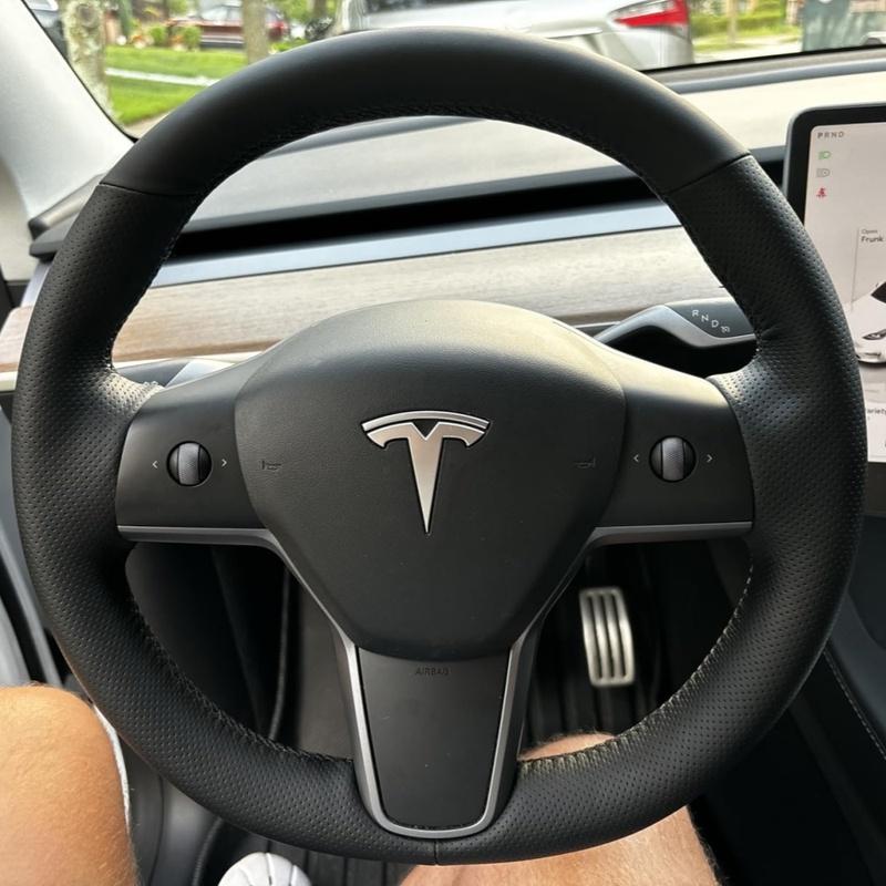 Handgenaaide Stuurhoes Op Wrap Voor Tesla Model 3 Model Y Antislip Ademend Microvezel Leer Auto Interieur Accessoires