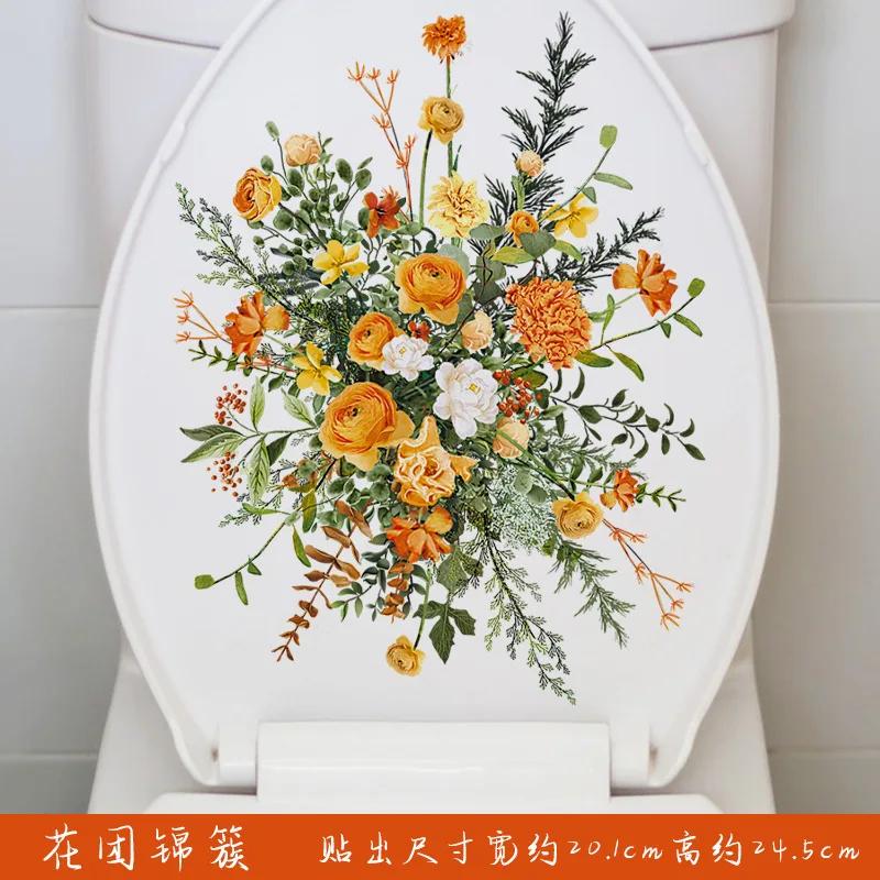 1pc Flower Toilet Stickers Bathroom Seat Cover Sticker Self-adhesive Removable Waterproof PVC Sticker Refrigerator Posters