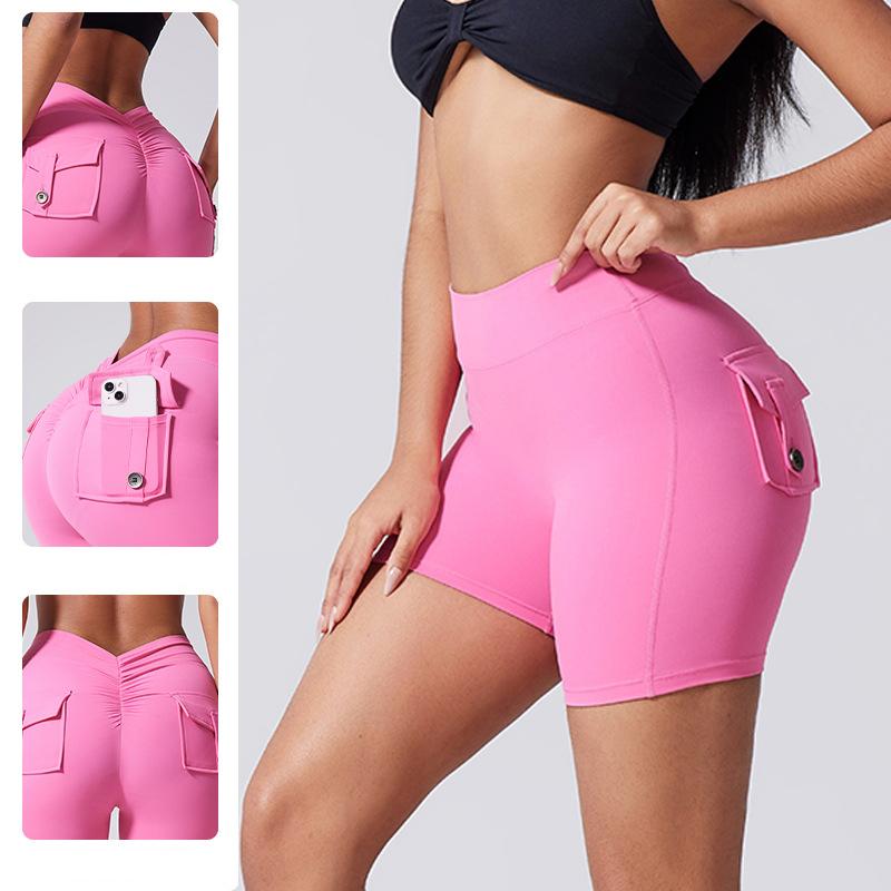 Yoga Shorts Women Pocket Scrunched Butt Gym Leggings High Waist Push Up Booty Sports Shorts Fitness