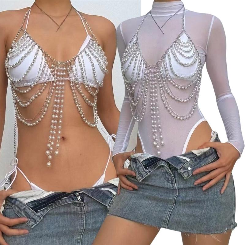 Fashionable Pearls Body Jewelry Necklace with Lightweight Evening Party Accessories for Comfortable Wear
