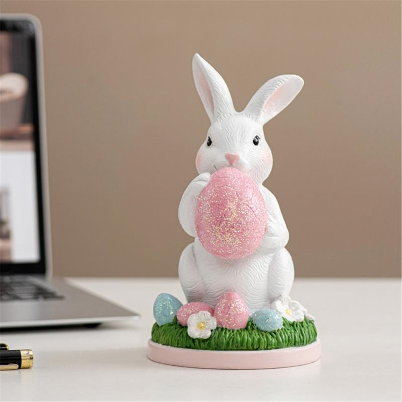 Handcrafts Resins Easters Bunnies Holding Eggs Decoration Cute Rabbit Figurine with Lawn Base for Home and Office Decors