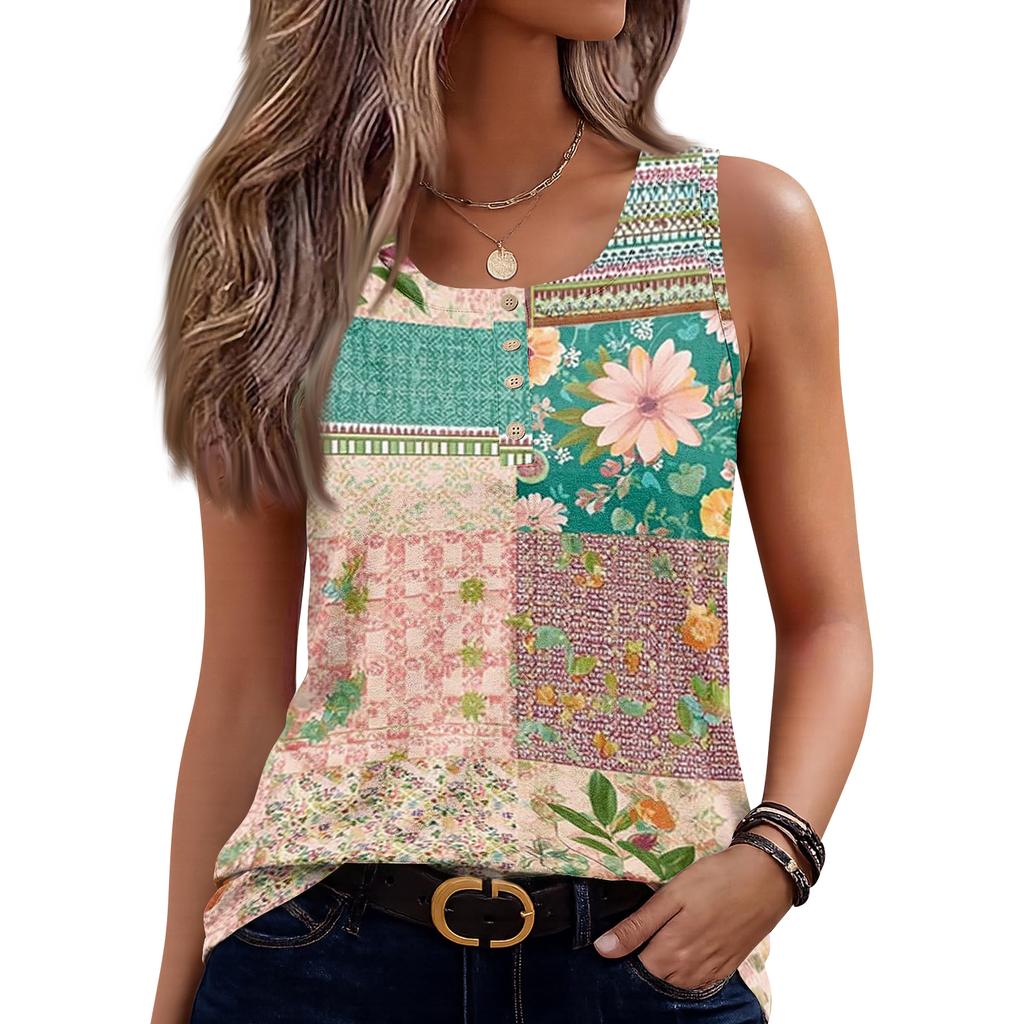 Womens Spring Tops Patchwork Tank Top Summer Shirts for Women Casual Sleeveless Womens Summer Shirts Loose Fit Tshirts Shirts for Women