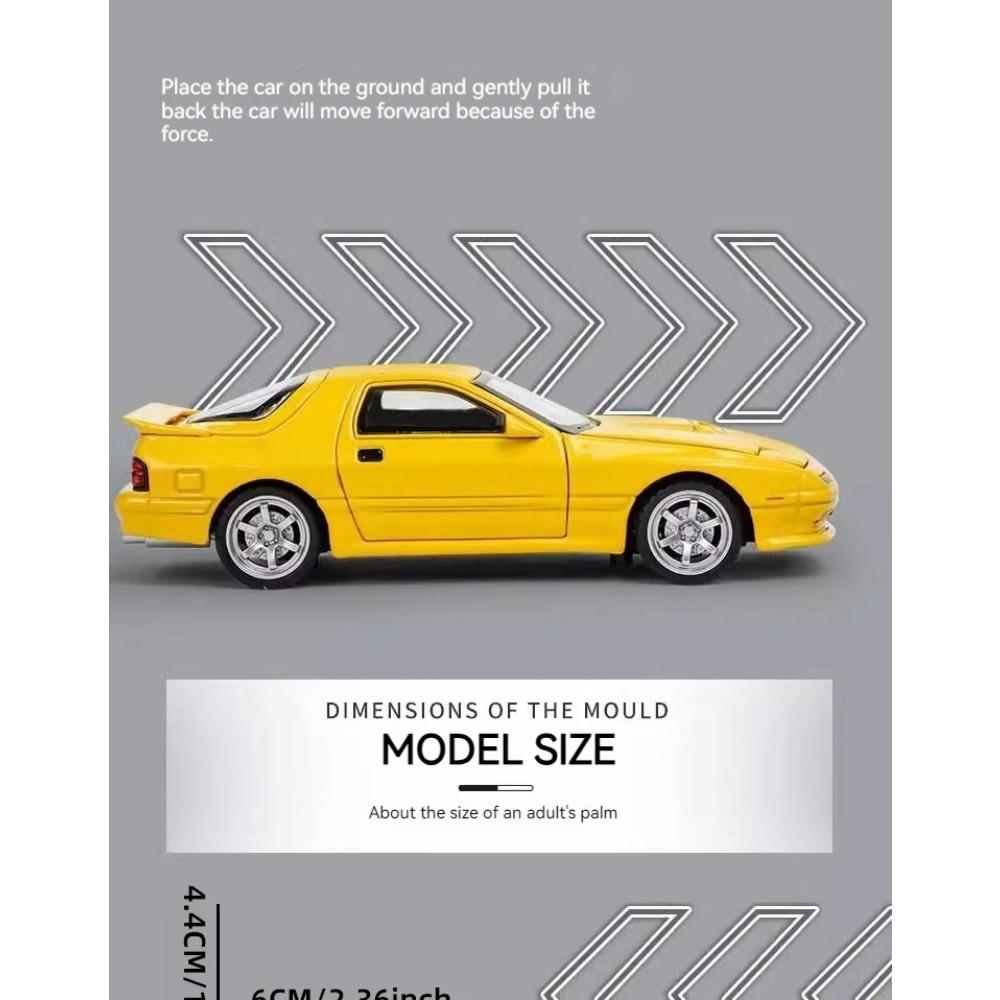 Diecast 1/32 Mazda RX7 RX-7 FC INITIAL D Miniatures Alloy Metal Car Model Toy Sound & Light Vehicle Toys for Boy Children Gifts