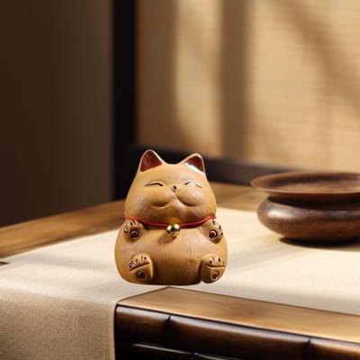 Purple Sand Lucky Cat Miniature 5.2x5.8cm Small Animal Statue Adorable Mini Tea Pet Figurine for