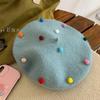 Korean autumn and winter warm wool beret women girls woolen warm painter hat female cute colored ball dot pumpkin cap Japanese