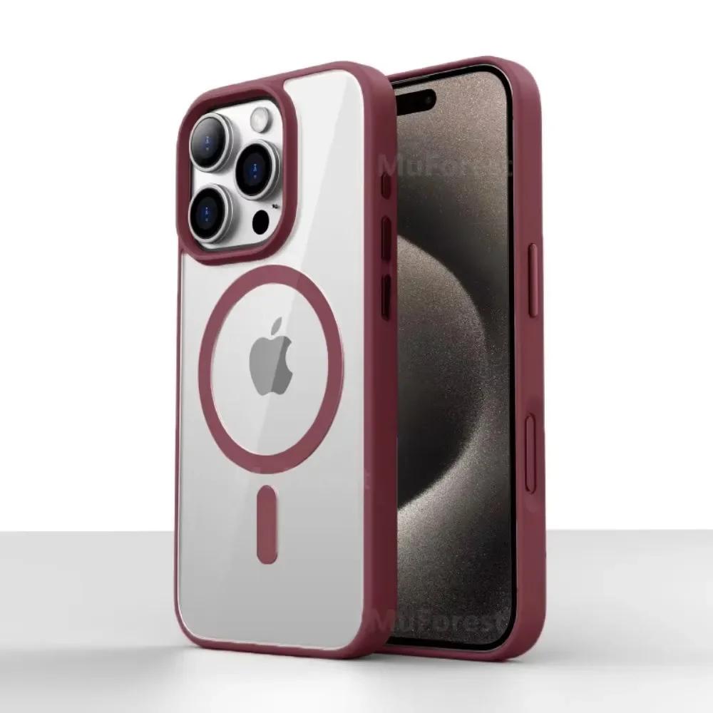 Magnetic Wireless Transparent Case For iPhone 16 15 14 13 12 11 Pro Max Plus Acrylic For Magsafe Clear Hard Shockproof Cover