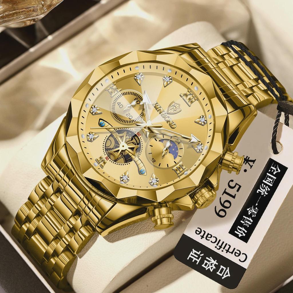 BINBOND Luxury Men Watch Top Original Waterproof Luminous Chronograph Man Wristwatch Stainless Steel Quartz Watches