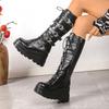 Punk Style Women Boots 10cm Height Increasing Platform Boot High Quality Knee Length Leather Boot Luxury Metal Buckle Women Boot