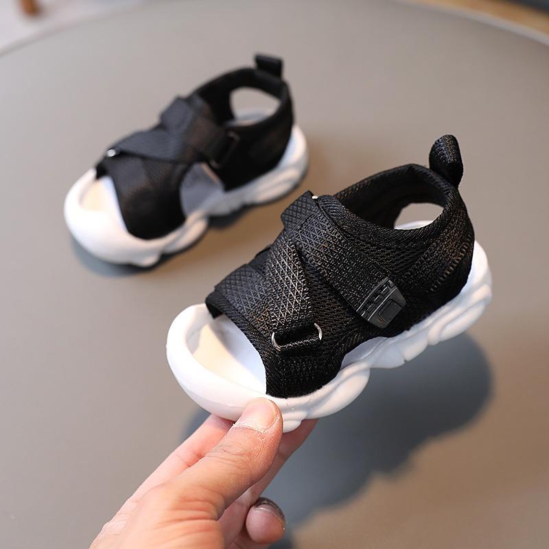Small kids sandals solid color velcro Korean style children's beach shoes baby soft sole summer closed-toe non-slip