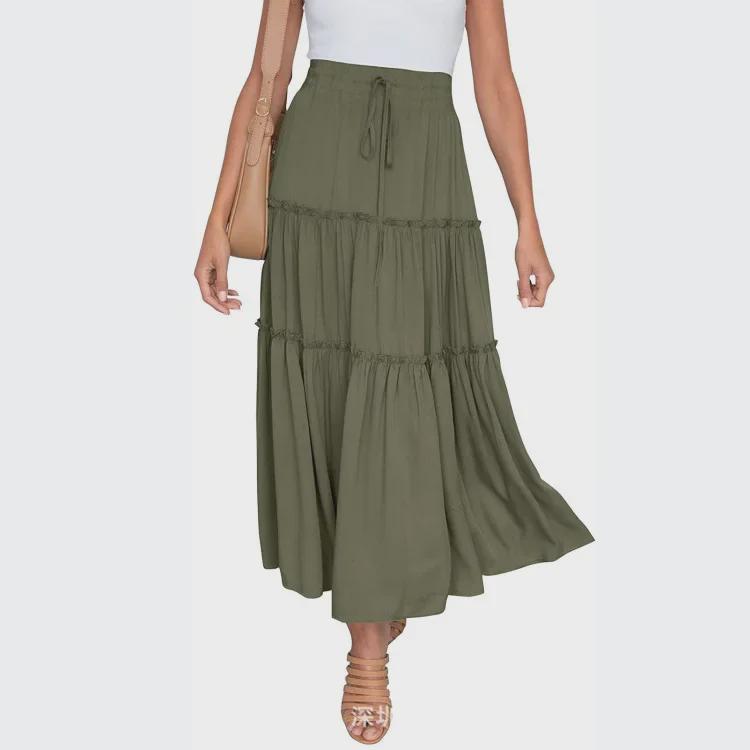 European and American Women's Bohemian High-Waist A-Line Pleated Skirt