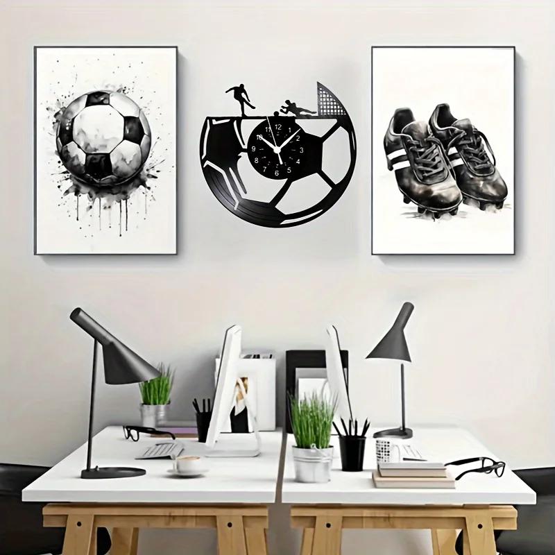 Soccer Vinyl Record Clock 12 Inch Sport Wall Clock Decor for Boy Room Home Bedroom Living Room Office Birthday Gift for Men