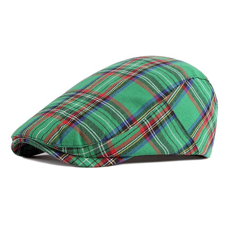 Mode Fijn Gestreept Ruit Baret Hoed Dames Heren Lente Zomer Ruit Petten Rood Groen Blauw Duckbill Visgraat Platte Pet Adjustable 55to59cm blue