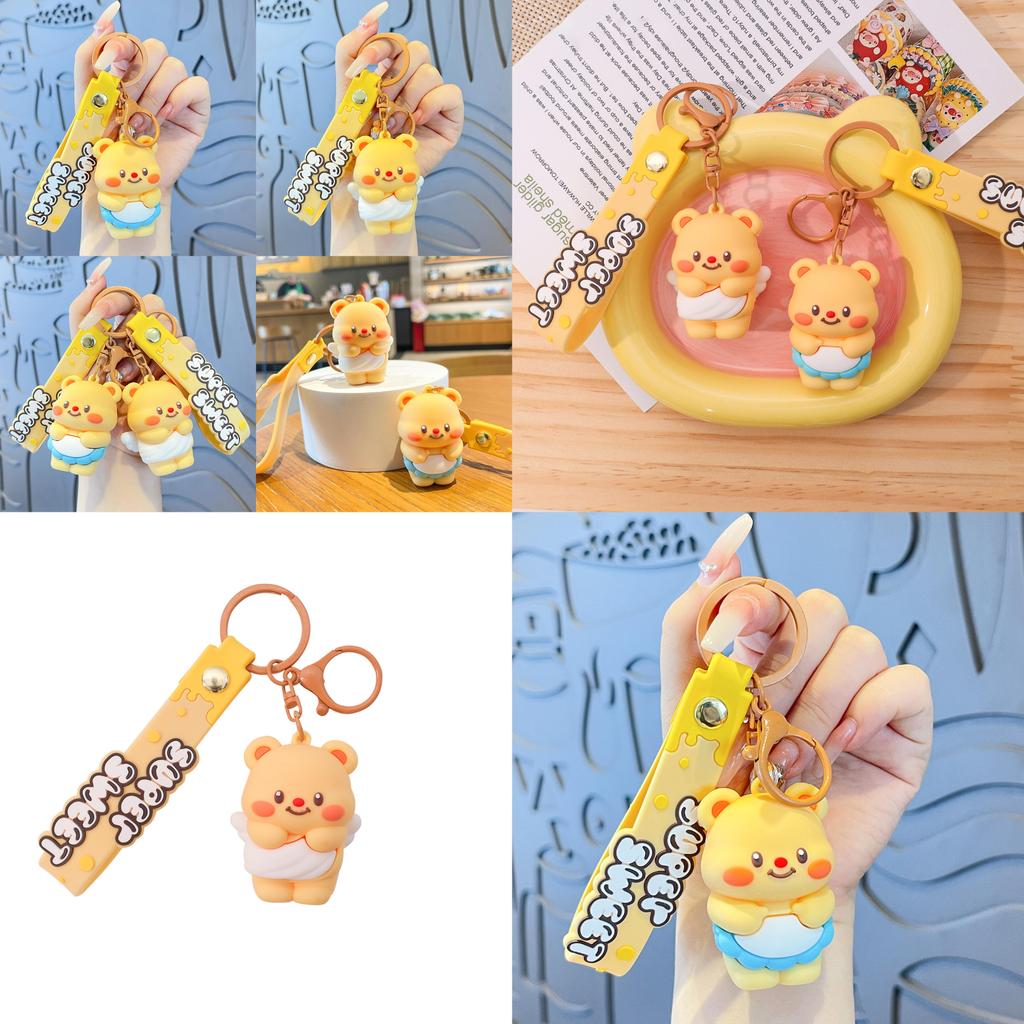 Cute Cartoon Angel And Apron Butter Bear Doll Pendant Keychain For Party Decorations And Travel Souvenirs