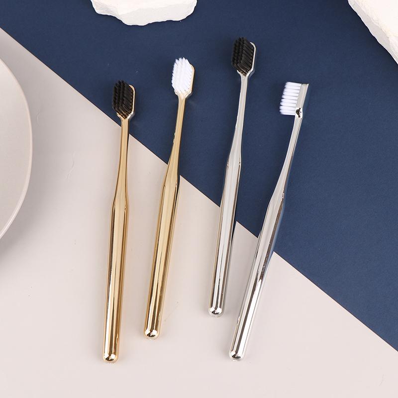 1Pc Luxury Soft Toothbrush Men Women Adult Tooth Brush Electroplate Gold Silver Color Dental Brushes Toothbrushes