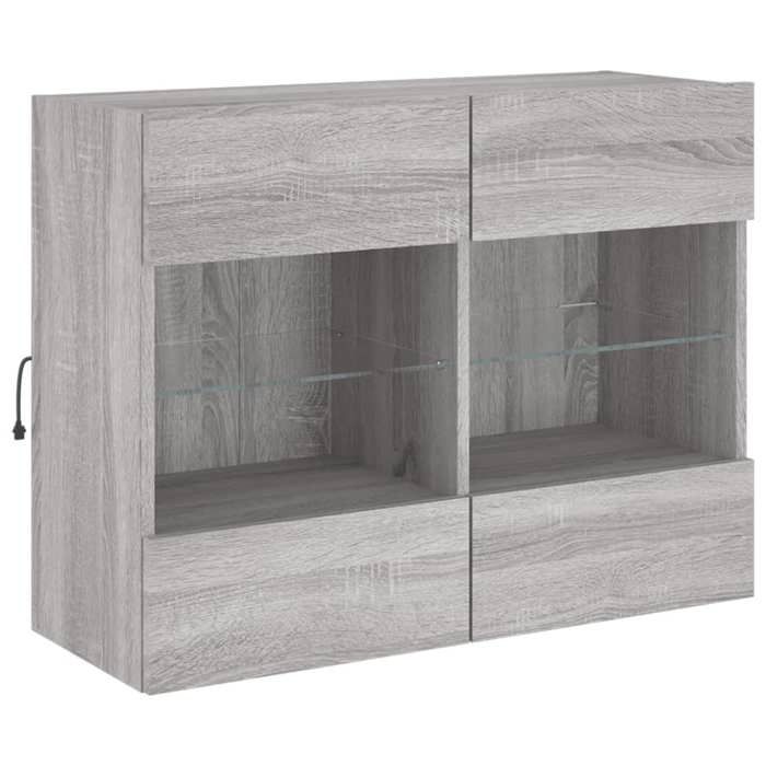 VidaXL Meuble TV avec Lumières LED, Armoire de Télévision Murale avec Étagères, Meuble Télé Suspendu Salon, Moderne, Sonoma 837104