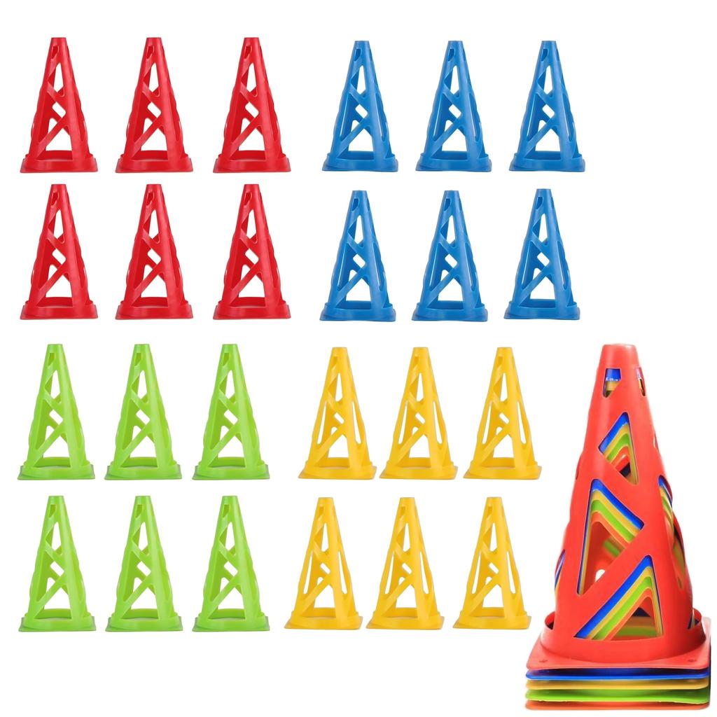 East Leaf Mini Traffic Cones, Lightweight and Unbreakable, 23cm, 4 Colors, with Mesh (24 Cones (4 Colors x 6 Packs))