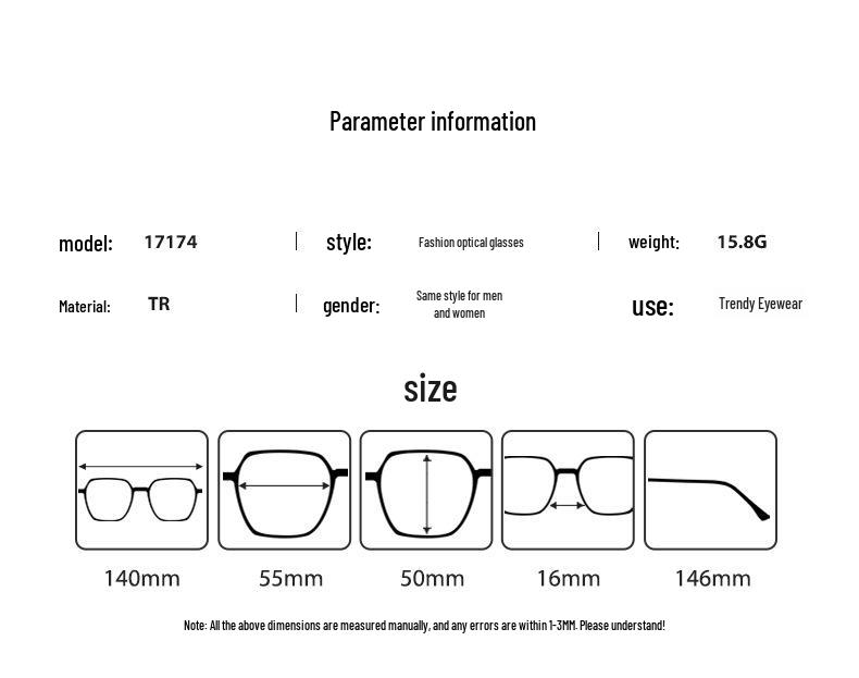 Ultralight TR90 Anti-Blue Light Large Eyeglass Frames for Prescription Glasses