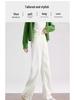 Women's 2025 Spring Tencel White High-Waist Color-Block Slimming Wide-Leg Jeans