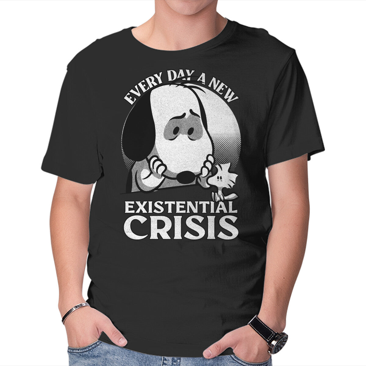 Unisex Crew Neck T-Shirt Existential Crisis Dog Graphic Short Sleeve Casual Tee XXL