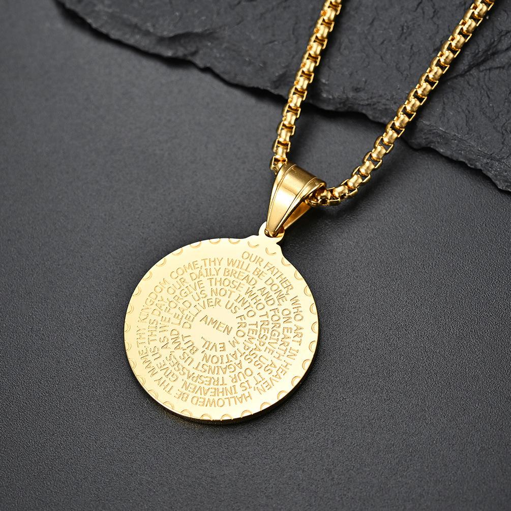 Men's Praying Hands Coin Pendant Round Medal Necklace Religious Hands Prayer Jewelry