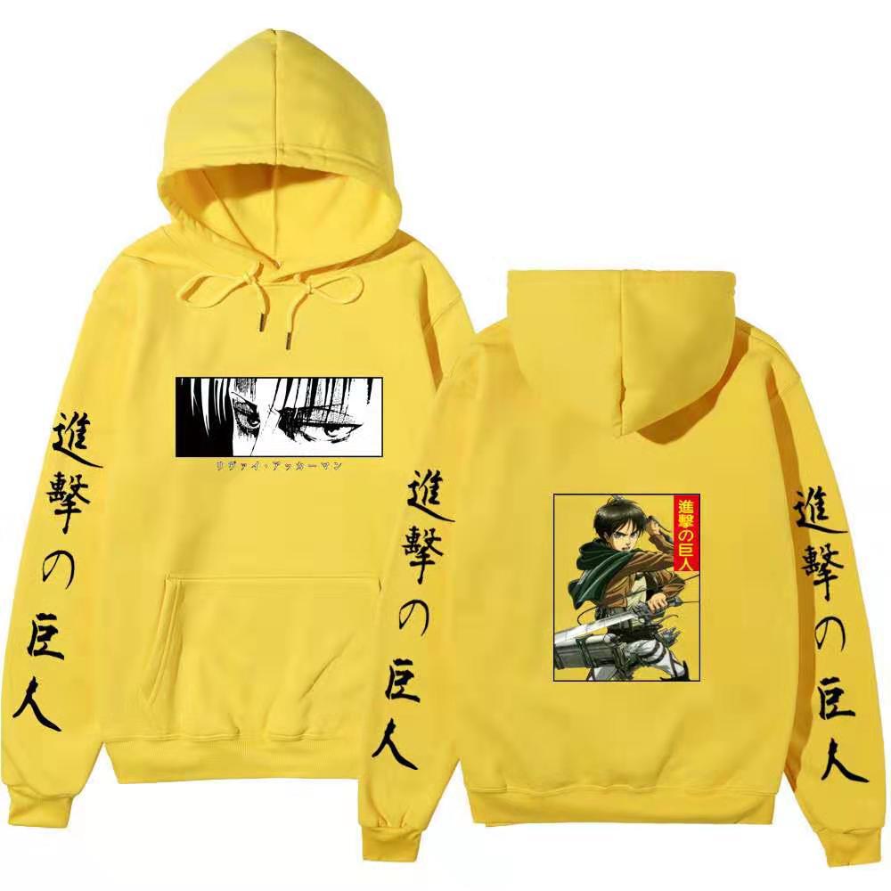 Unisex Attack on Titan Hoodie, Levi Ackerman & Eren Yeager Front Back Print Pullover, Long Sleeve Anime Graphic Hooded Sweatshirt Streetwear