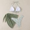 3-tlg./Set Damen Blumenmuster Bikini-Set Neckholder Gepolstert Ohne Bügel BH Schnelltrocknend Badehose Unifarben Überwurf Rock Set Sommer Strandmode