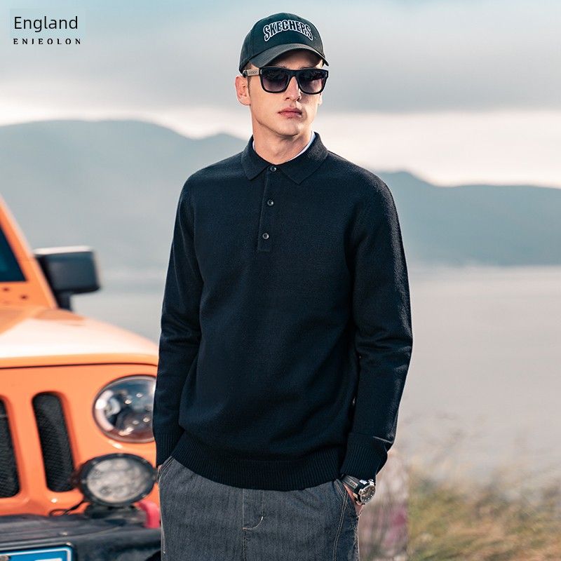 

Yingjilun Soft Comfortable Lapel Knitting Polo Shirt Black 2XL