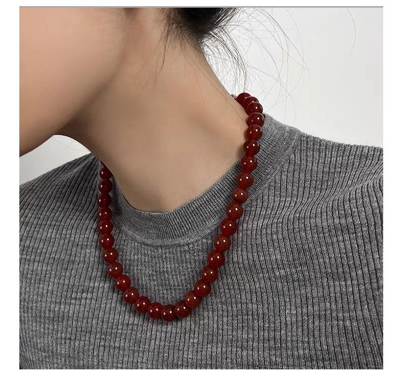 2024 Chinese Style Agate Beaded Necklace in Sterling Silver Clavicle Chain - High-End Fashion for Spring/Summer