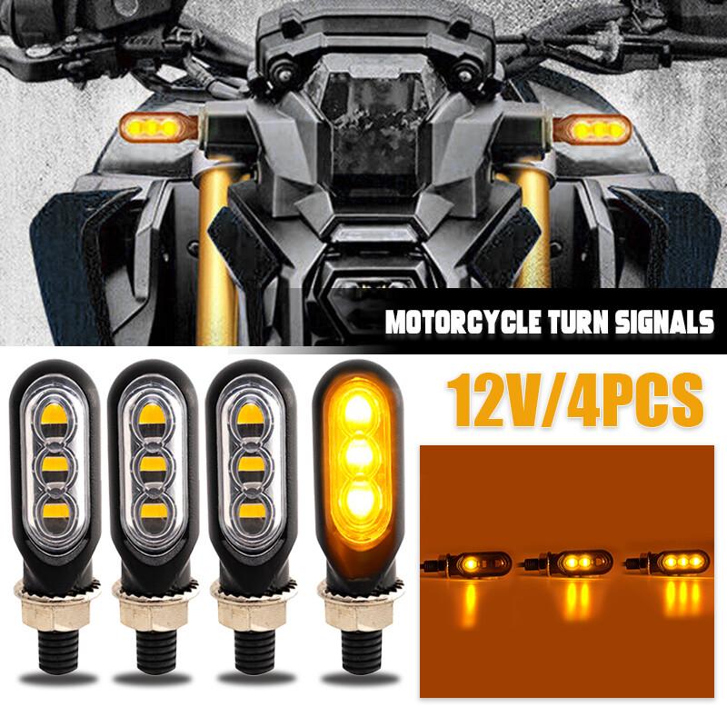 4* 3-LED Motorcycle Turn Signals Blinker Light Indicator Flowing Amber Universal