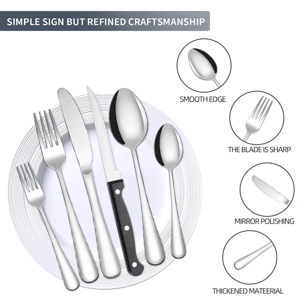 2024 Modern Premium Stainless Steel 48-Piece Cutlery Set - Western Style Steak Knives, Forks, and Spoons