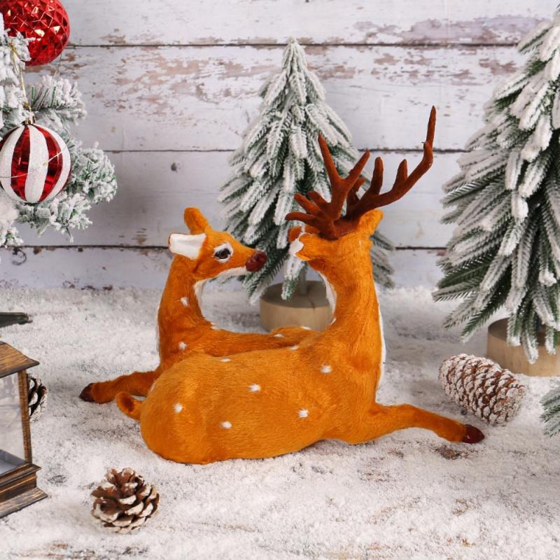 Cuplu Căprioare Simulare de Crăciun Ren Forma Cerb Aspect scenă de petrecere Elan fals Pluș Decor pentru birou Ornamente pentru păpuși