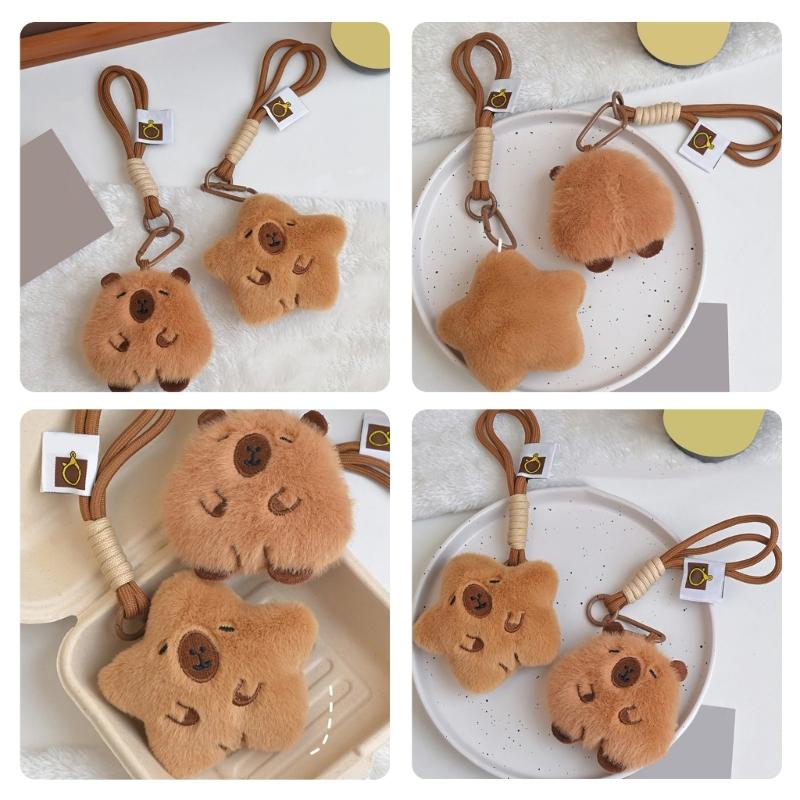 Plush Pufferfish Keychain Pendant with Lanyard Cartoon Animal Bag Charm Keyring Decoration Accessories for Women Girl