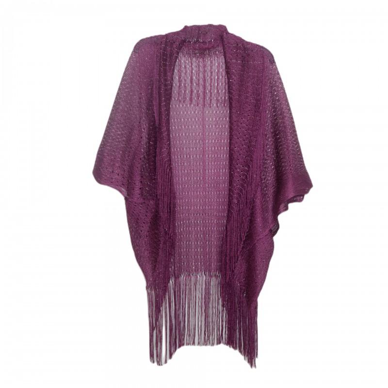 Womens Lightweight Sun Protection Shawl With Fringe Trim Gold Mesh Knit Cover-Up