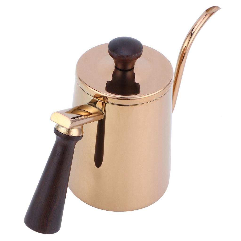700ml Coffee Kettle 304 Stainless Steel Gooseneck Spout Coffee Drip Pot with Wooden Handle(  SpoutRose Gold )