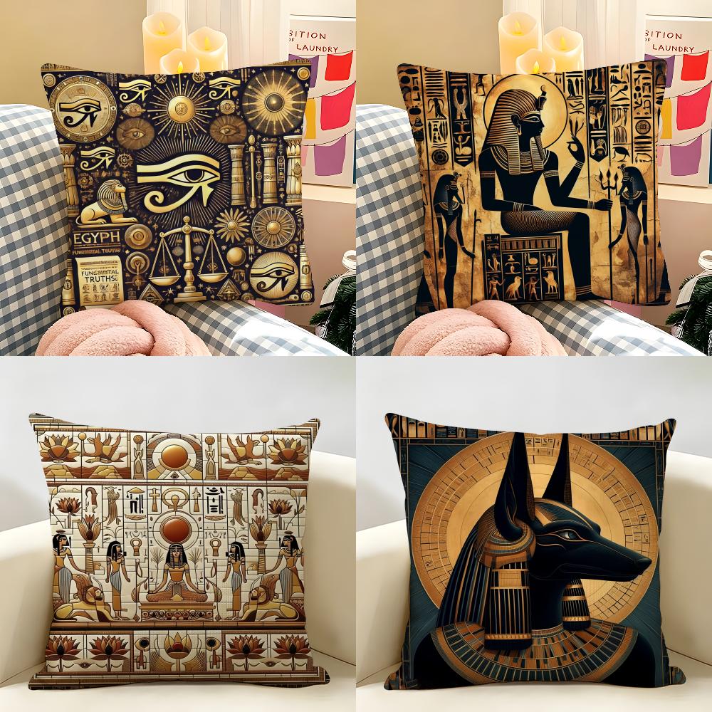Ancient Egyptian Cultural Elements Cushion Cover Natural Linen Organic Fabric DoubleSided Printing Room Sofa Decor Pillow Case