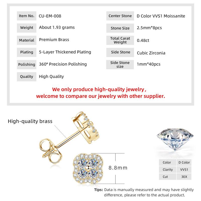 Lnkry 14K Gold Filled D Moissanite Earrings Exquisite Four-Leaf Clover Stud Earring for Women Trend Jewelry Gifts