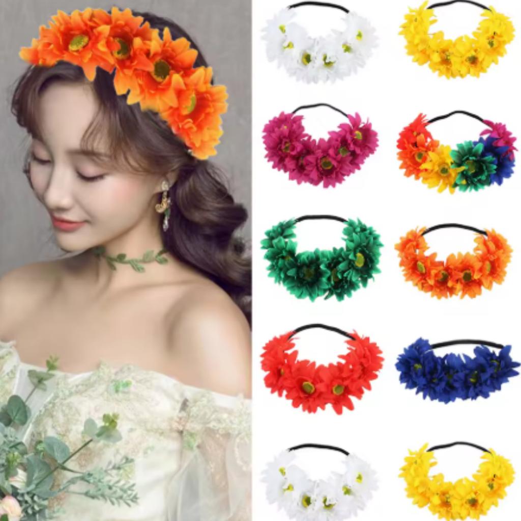 Sonnenblume Elastisches Stirnband Ungiftig Böhmische Haaraccessoires Blumenkranz Verstellbar Künstliche Gänseblümchen Blumen-Stirnband