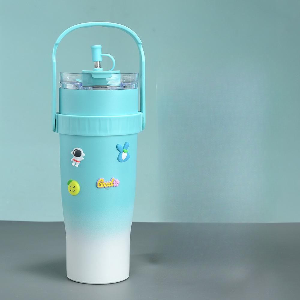 

1 шт. 1200 мл/40 унций бутылка для воды из нержавеющей стали с вакуумной изоляцией, ручкой и соломинкой, стакан для воды, летняя и зимняя посуда для питья 40oz