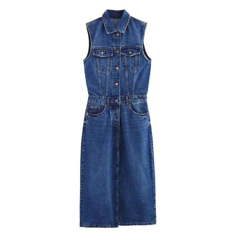 Kaslead New Arrival Women's Clothing Fashion Style Fashion Silm Sleeveless Denim Midi Skirt Dress 9942154
