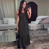 2024 Summer Women's Polka Dot Spaghetti Strap Long Dress with Button-Up Waist-Defining Design