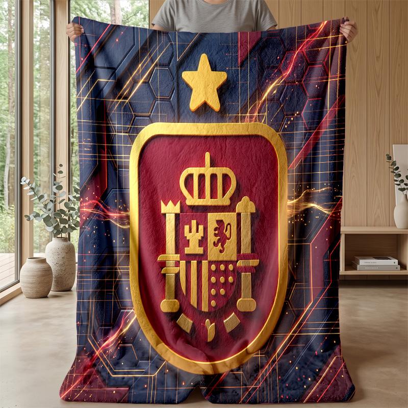 Spain Football Printed Flannel Blanket Skin Friendly Warm Decorative Throw for Indoor Couch Bed Daily Use