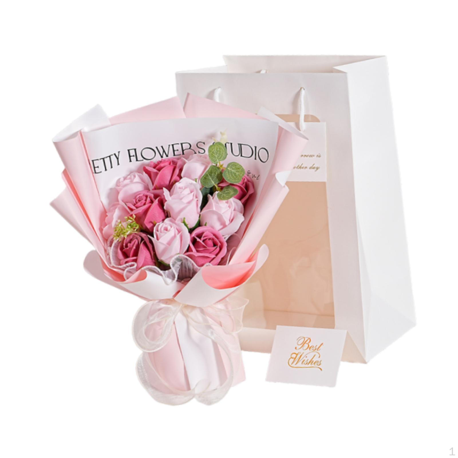 Artificial Flower Bouquet Preserved Roses Lifelike Romantic Centerpiece Realistic pink