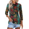 Women's Fashion Casual Lapel Short 3/4 Sleeve Print Shirt Women's Button Up Tops