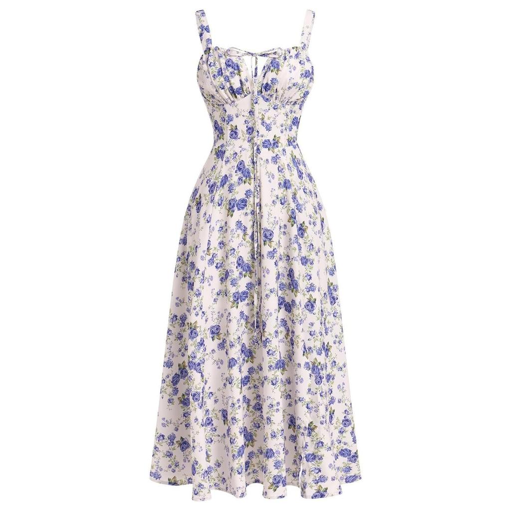 Ärmelloses Boho-Kleid für Damen, lässig locker sitzendes Sommer-Sonnenkleid mit Blumendruck