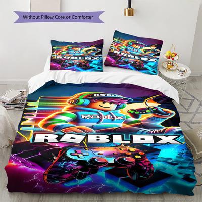 Roblox ,Muster Bettwäsche Steppbett Set Bettbezug Kissenbezug Heimdekoration Geburtstagsgeschenk (1 Bettbezug + 2 Kissenbezüge, ohne Füllung)