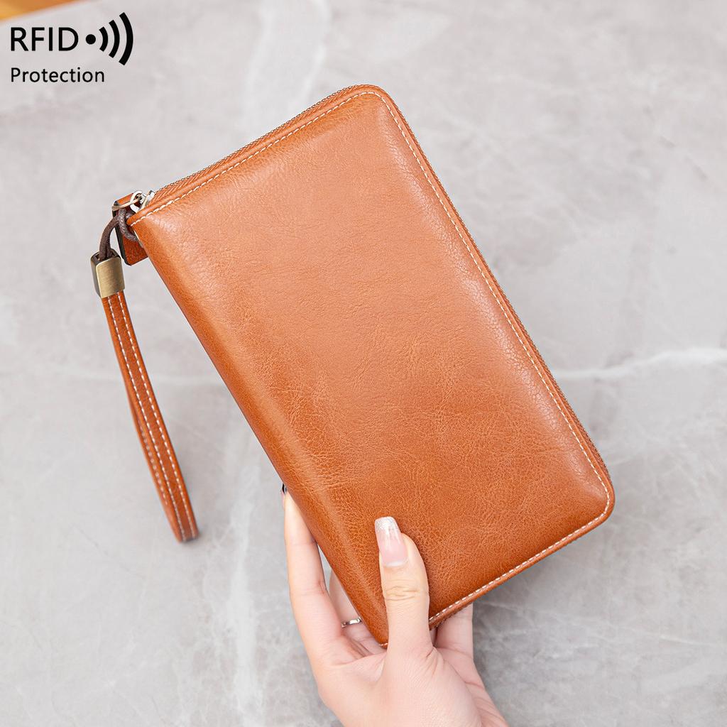 New anti-theft brush women's wallet large capacity clutch bag retro multi-card long wallet